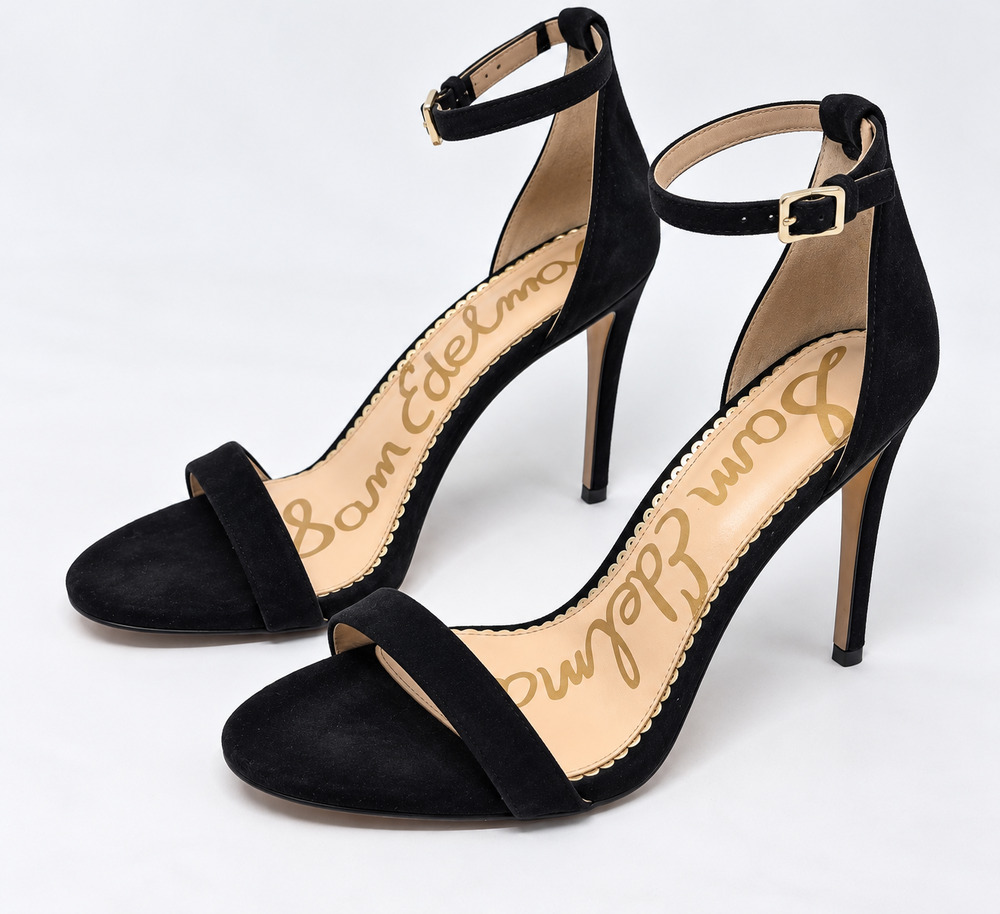 Sam Edelman Ariella Black Suede Ankle Strap Stiletto Heels Women's Size 6